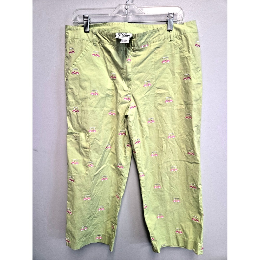 Lilly Pulitzer Vintage Women's 14 Lime Green Embroidered Golf Cart Crop Pants